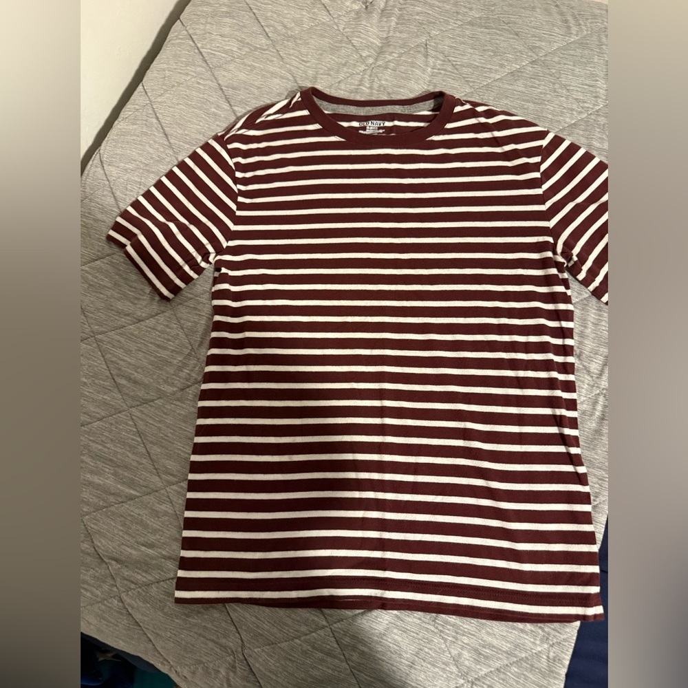 Old Navy Maroon and White Striped Tee
